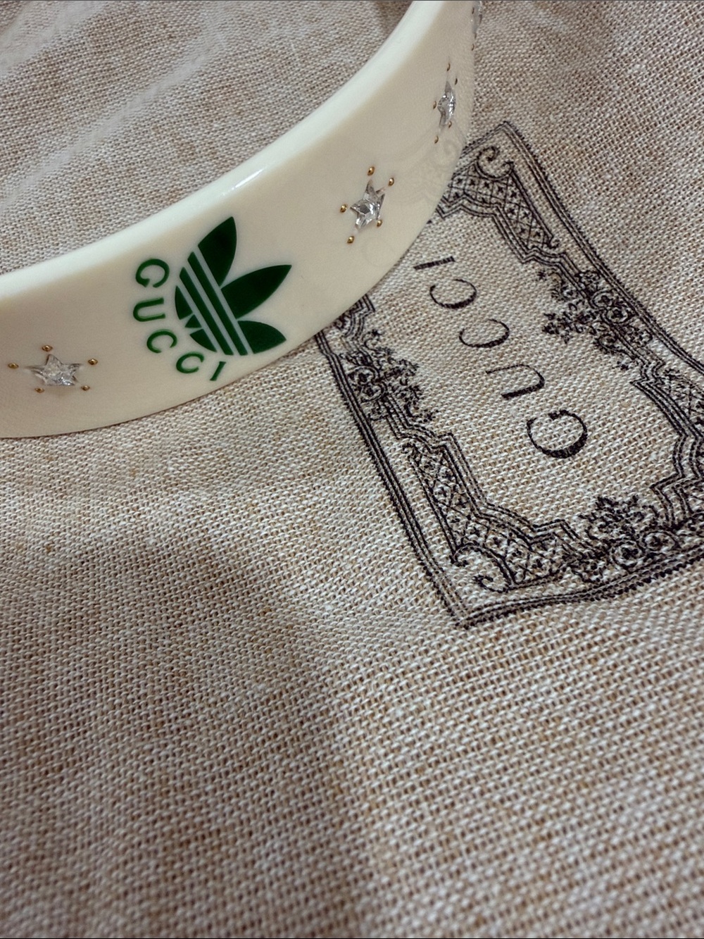 Gucci by Adidas Cream Headband with Green Logo and Crystal Stars - w/ COA - Picture 6 of 7